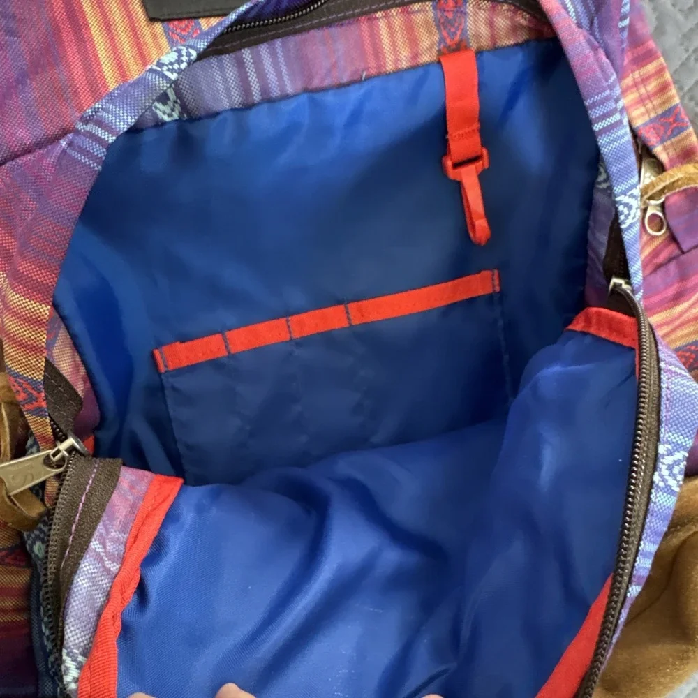 JanSport Originals Backpack Southwestern Stripe Canvas Suede Bottom Blue Purple